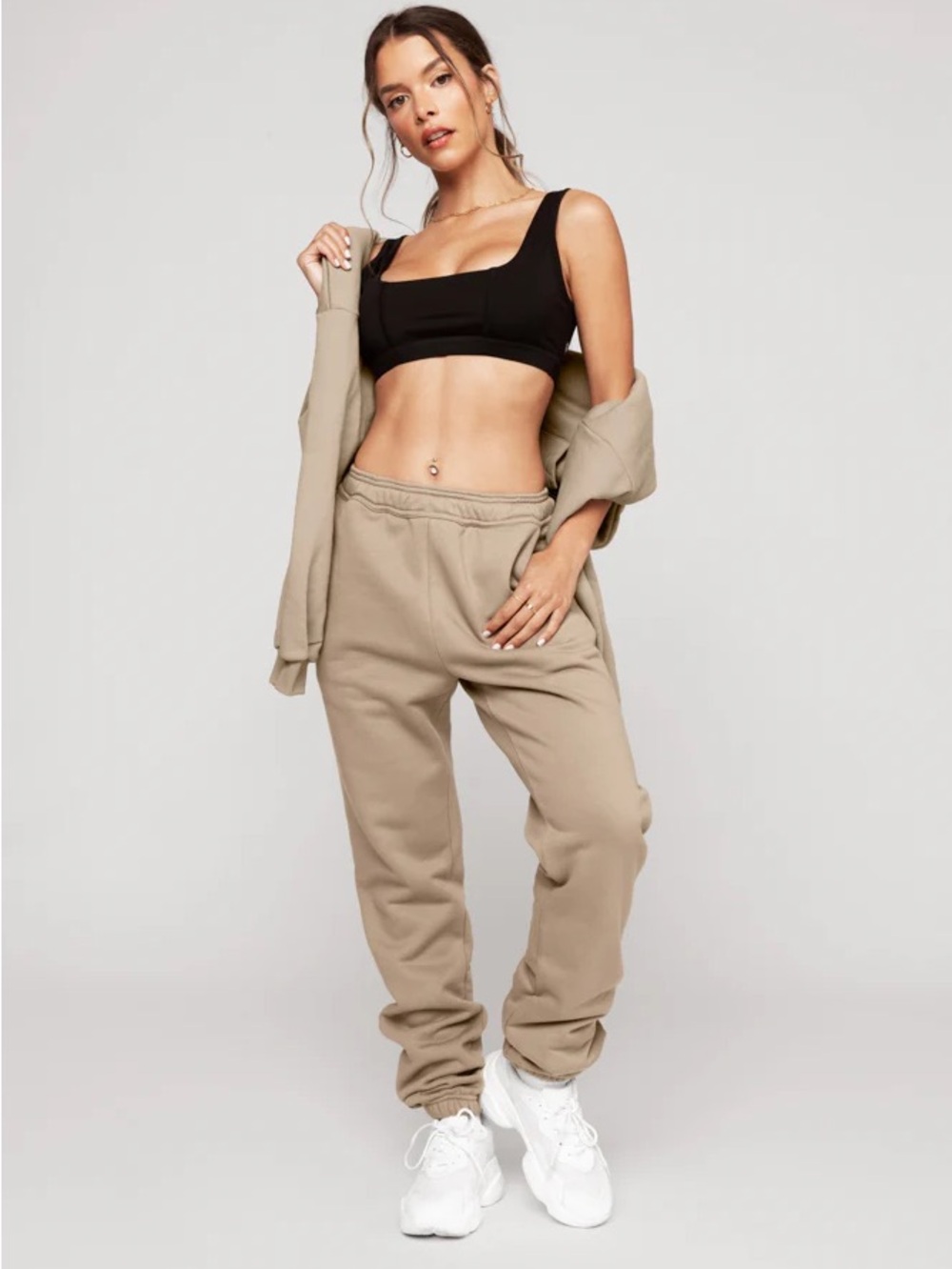 POPFLEX High-Waist Beige Jogger Pants